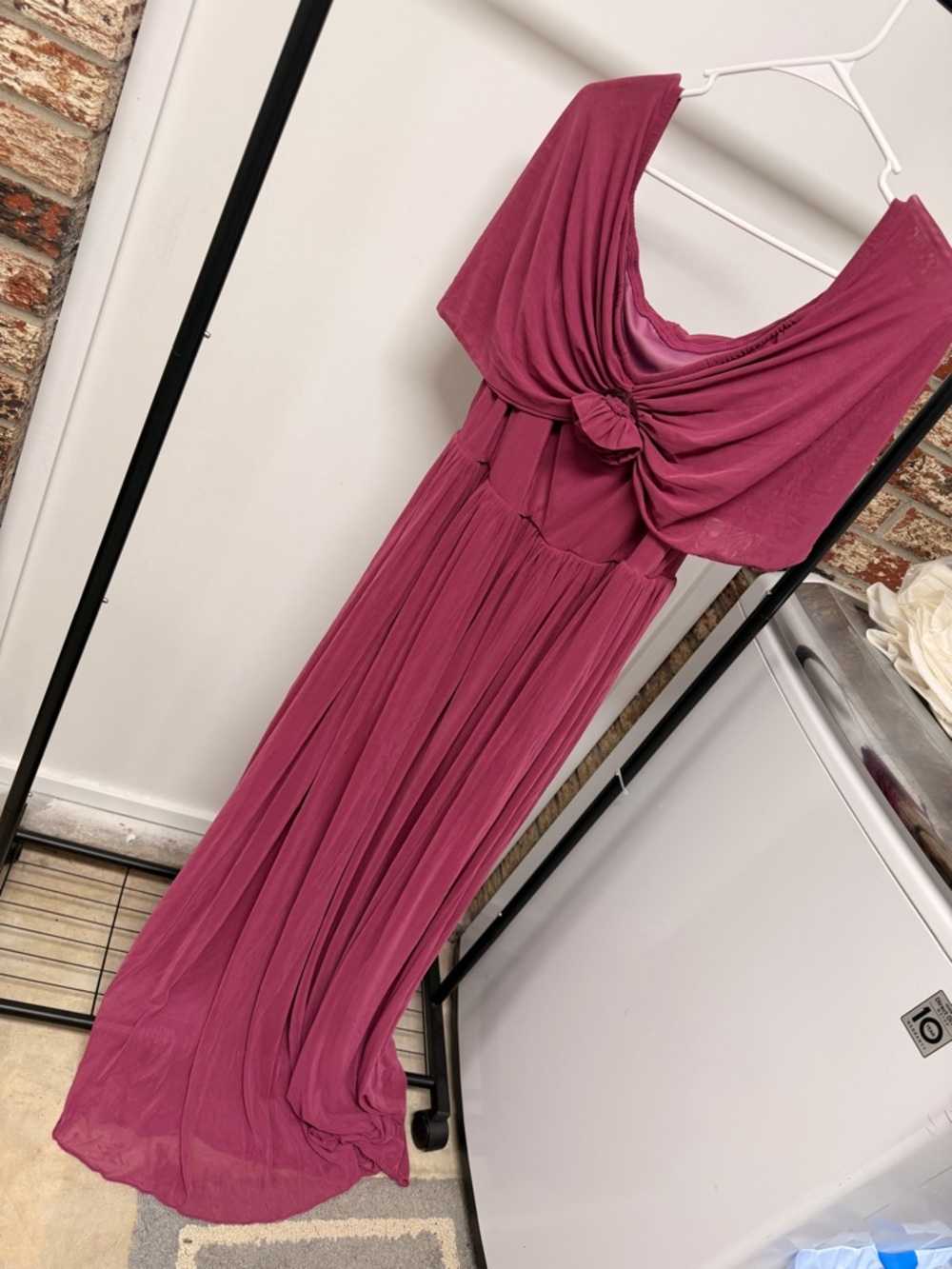Vintage Pink Maxi Dress Draped Neck Floral Detail Romantic Formal Dress